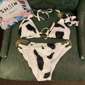 SHEIN cow print, chain link swimsuit